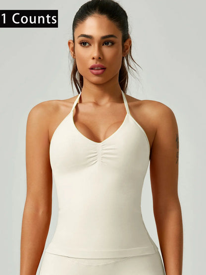 Activ3FitWear Women's Ruched Halter Sports Tank