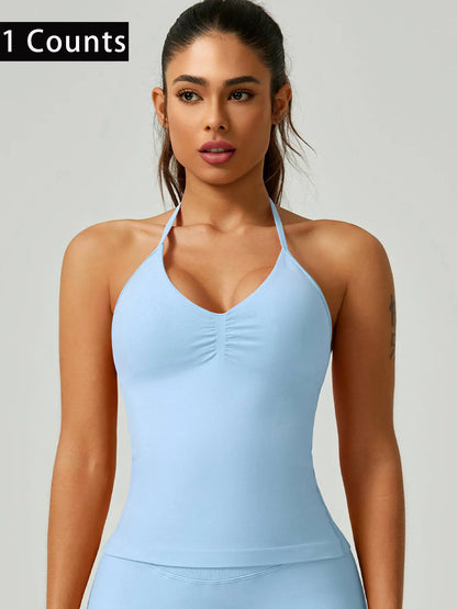 Activ3FitWear Women's Ruched Halter Sports Tank