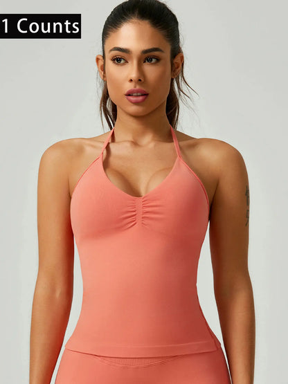 Activ3FitWear Women's Ruched Halter Sports Tank