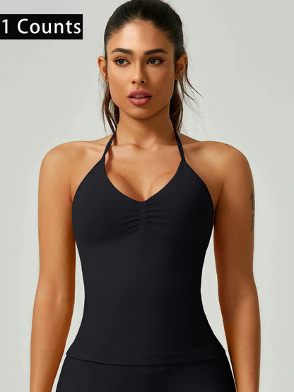 Activ3FitWear Women's Ruched Halter Sports Tank