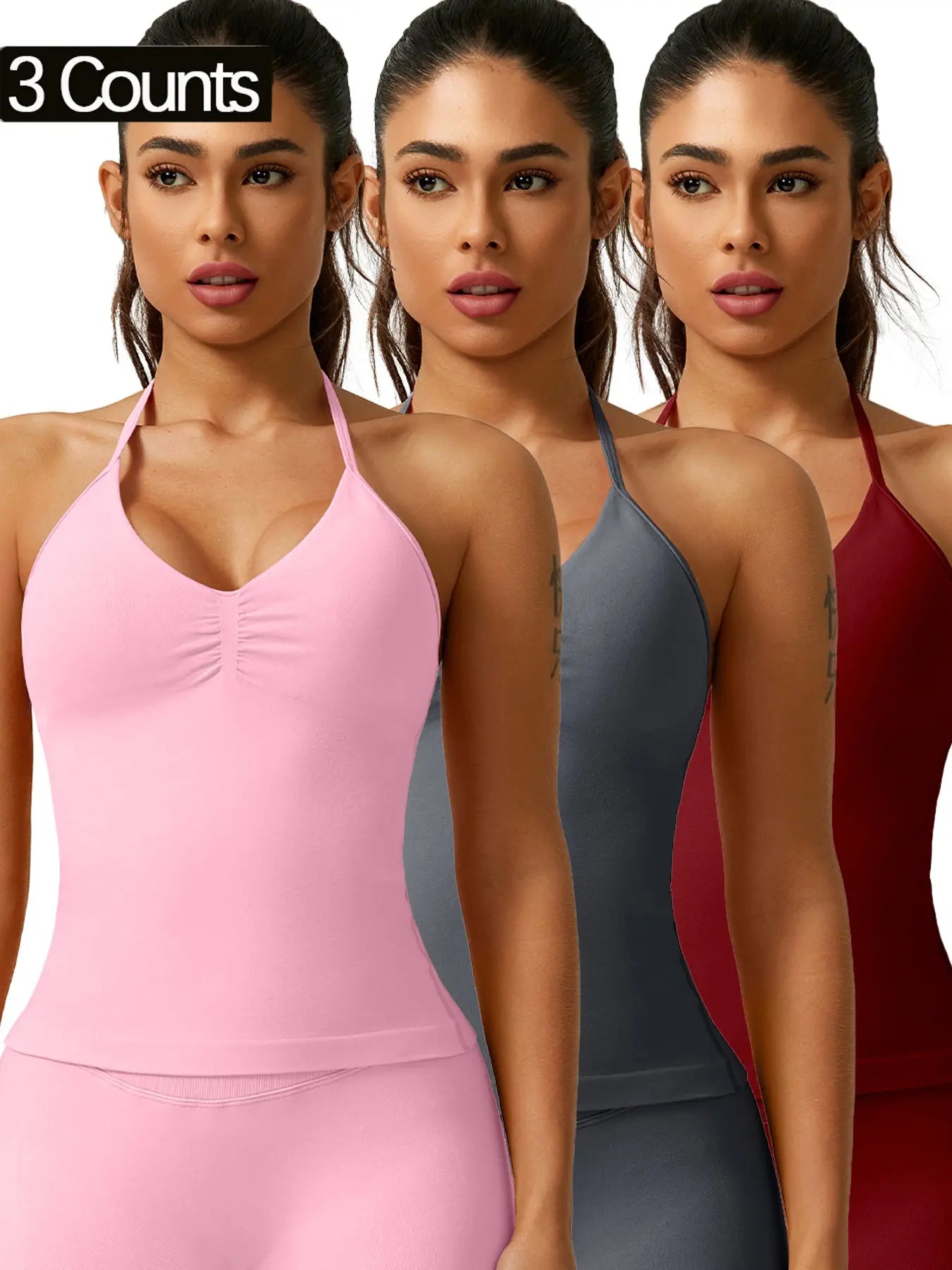 Activ3FitWear Women's Ruched Halter Sports Tank