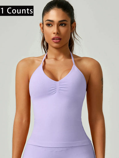 Activ3FitWear Women's Ruched Halter Sports Tank