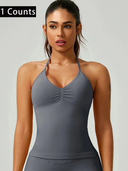 Activ3FitWear Women's Ruched Halter Sports Tank